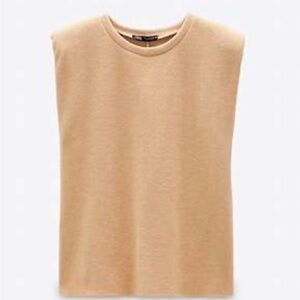 Women's Zara Shoulder pad Tan Sleeveless Top